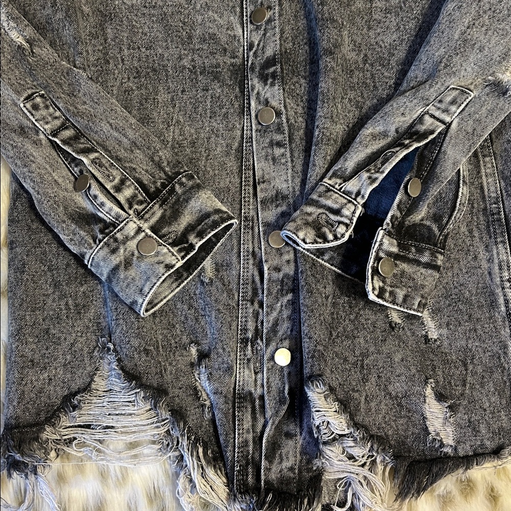 American Bazi Black Distressed Denim Jacket - Picture 8 of 11